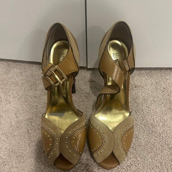 Michael Kors Tan Astor Quarter Strap Platform Heels Women’s Size 7.5 - Picture 2 of 6